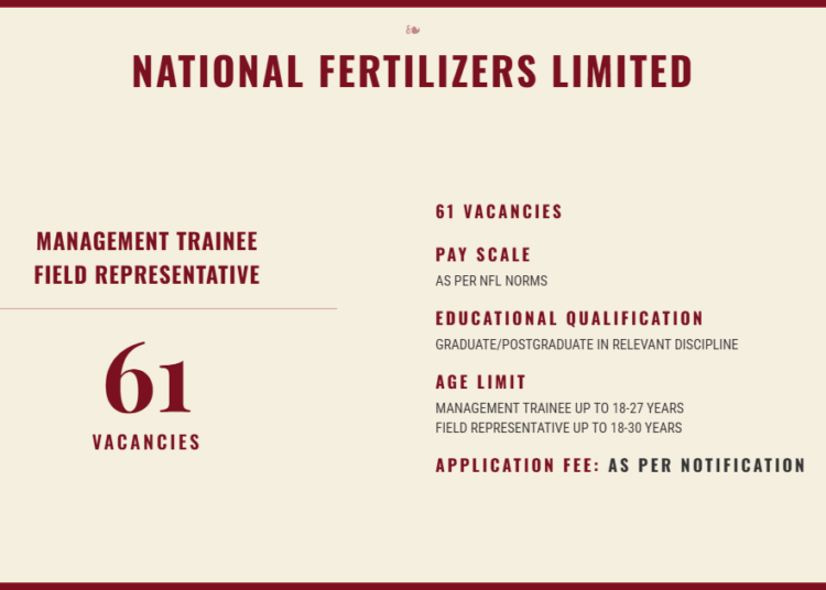 NFL Recruitment 2026: 61 Management Trainee & Field Representative Posts